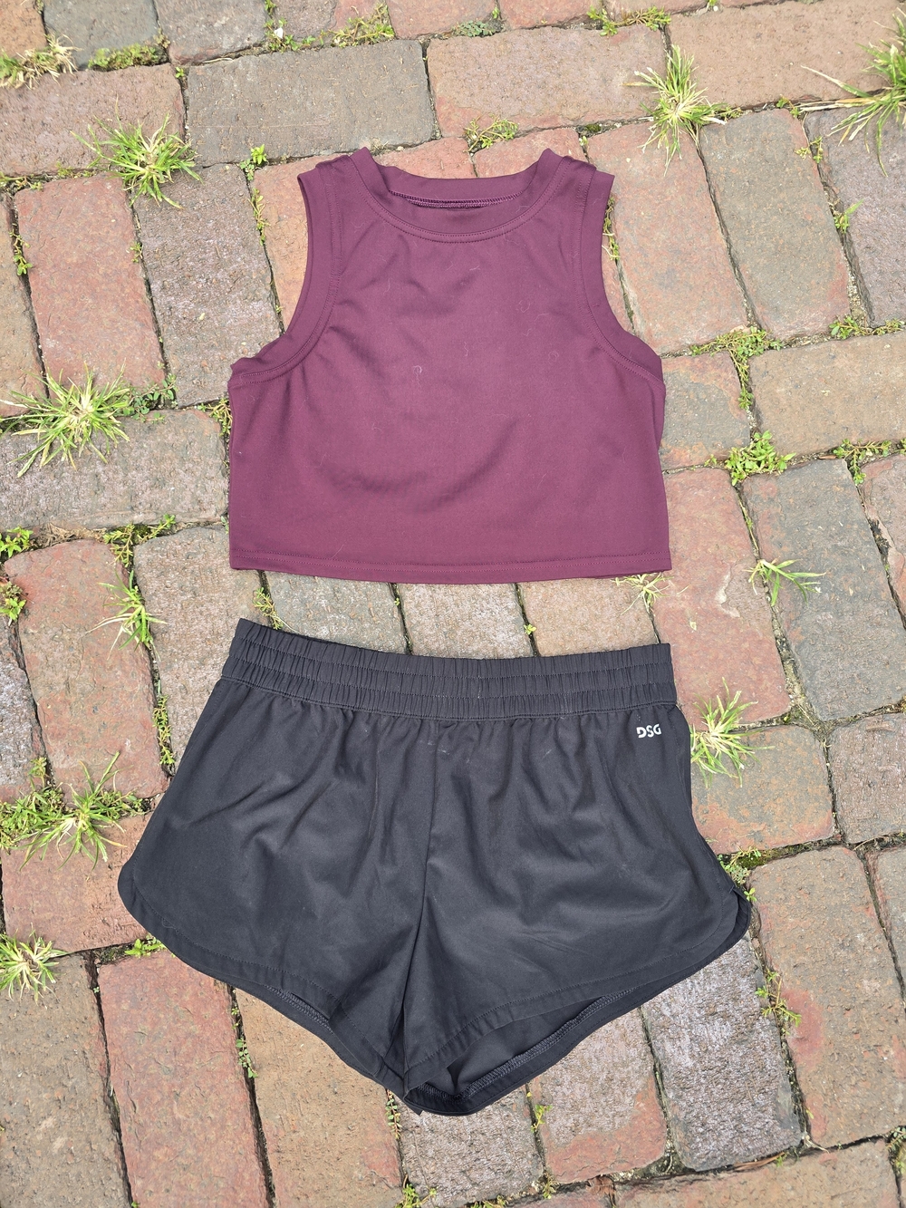 DSG Black Athletic Shorts and Plum Crop Tank Top Set BTC Sporty Athletic Set